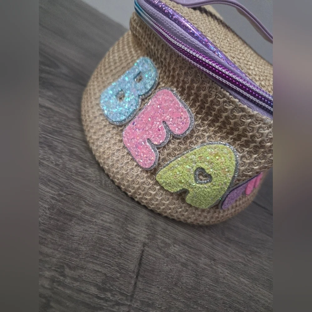 Girls Beach Round Straw Tote Bag NWT
